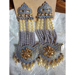 Long indian chandelier style meenakari earrings